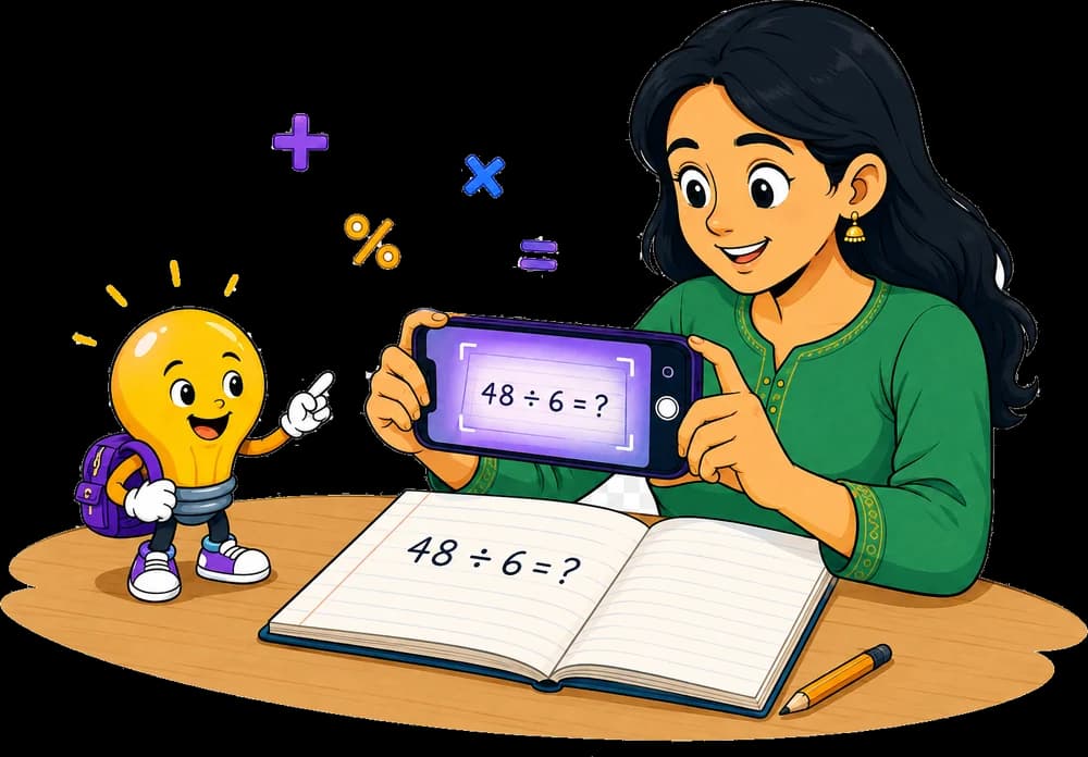 A mother photographing her child's maths homework with a phone